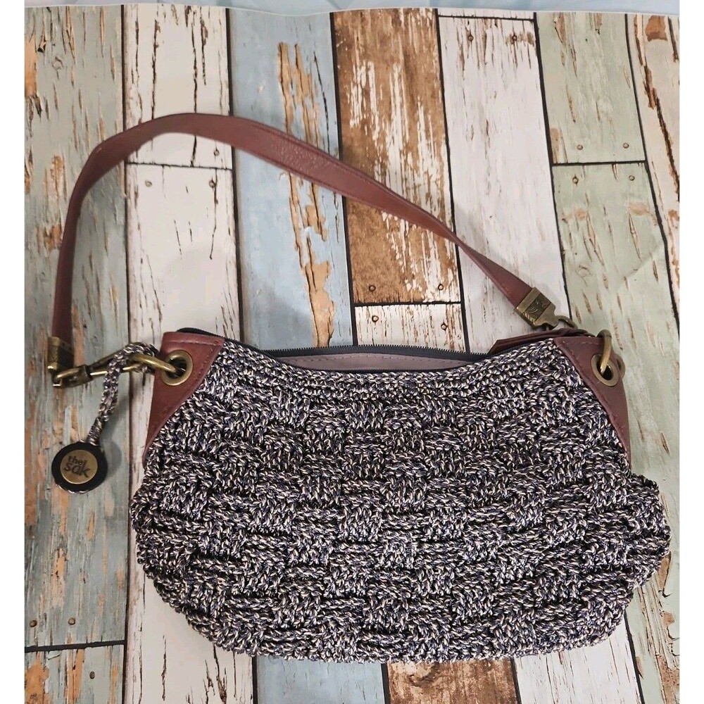 The Sak Indio Crochet Demi Purse Shoulder Bag Blue Metallic Multi Boho